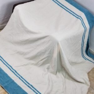 .WHITE & BLUE SOFT WOOL BLANKET